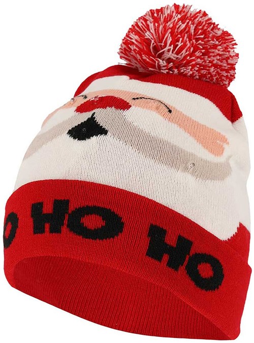 Kerst Beanie Kind Ho Ho Ho met LED (zijkant)
