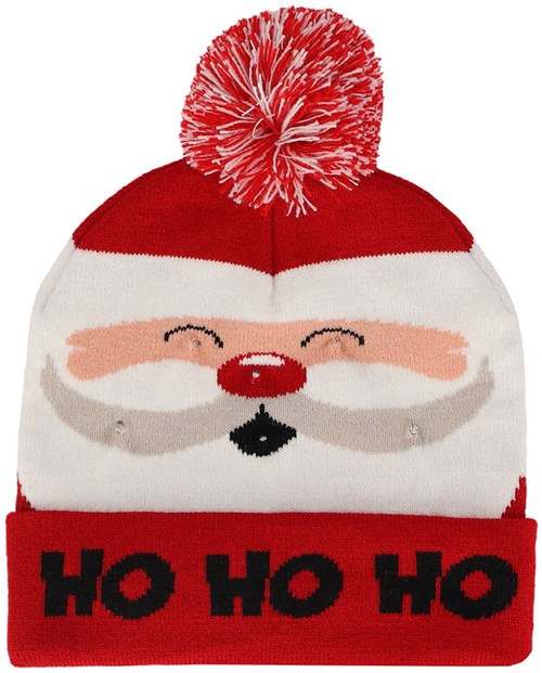 Kerst Beanie Kind Ho Ho Ho met LED