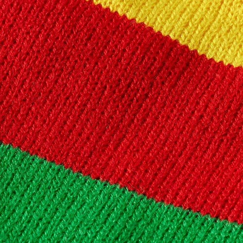 Sjaal Gebreid Rood/Geel/Groen (detail)