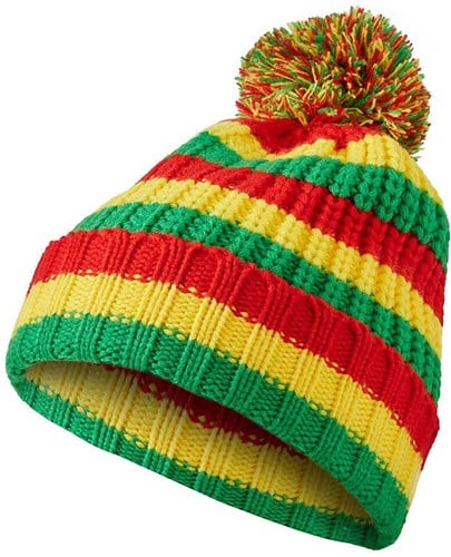 Gebreide Muts Rood-Geel-Groen met Pompon