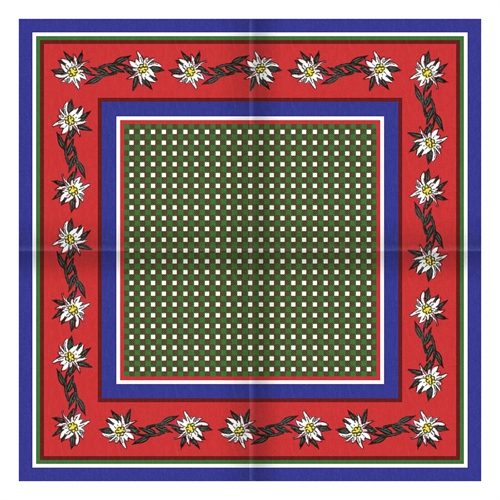 Tiroler Zakdoek - Sjaal Blauw Rood Edelweiss (voorbeeld)