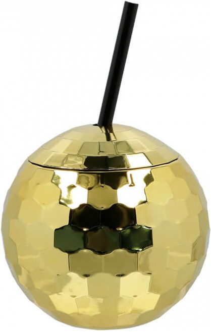 Disco bal beker met roze rietje 650 ml
