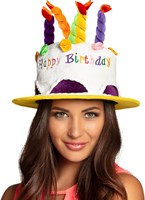 Taarthoed Happy Birthday Geel (voorbeeld)