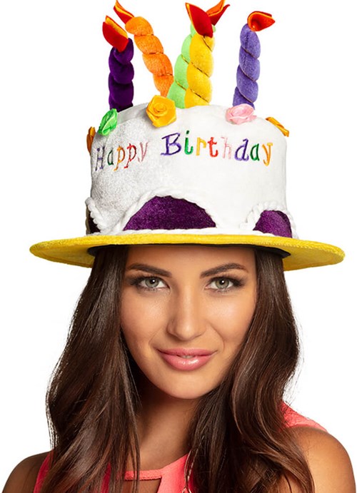 Taarthoed Happy Birthday Geel (voorbeeld)