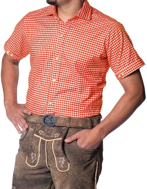 Oktoberfest Overhemd Oranje-Wit Korte Mouw