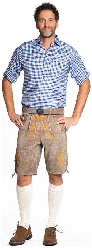 Heren Lederhose Kort Gaudi Oranje (Runderleer)