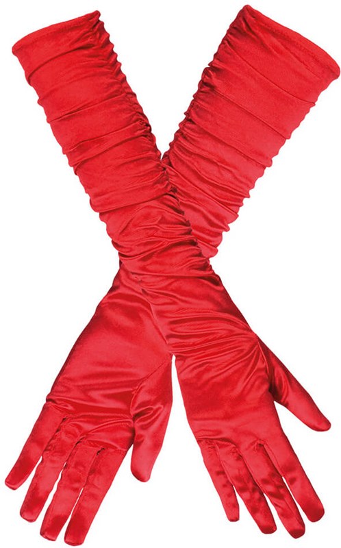 Handschoenen Satijn Rood Geplooid (60cm) (product)