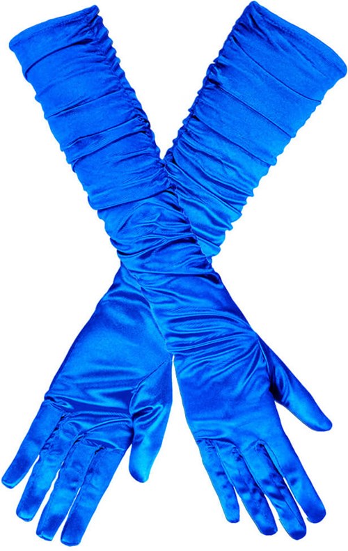 Handschoenen Satijn Blauw Geplooid (60cm) (product)