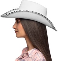 Cowboyhoed Pailletten en Strass Wit (voorbeeld zijkant)