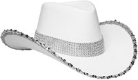 Cowboyhoed Pailletten en Strass Wit
