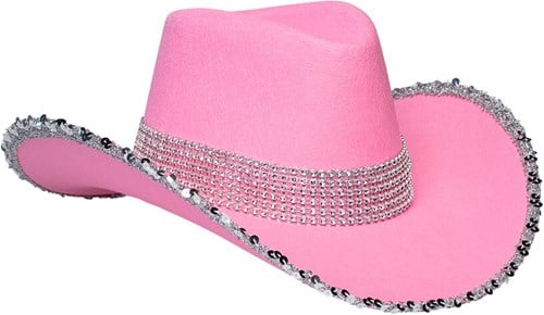 Cowboyhoed Pailletten en Strass Roze