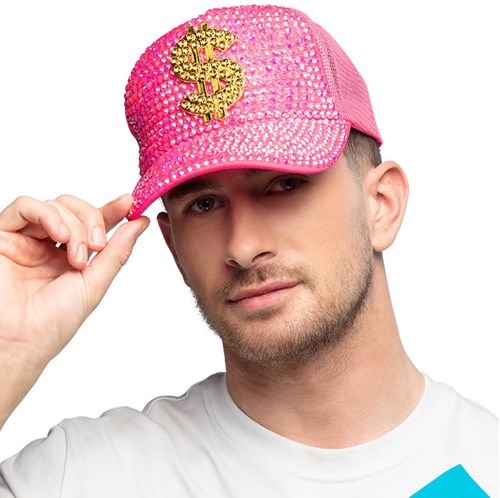 Pet Met Strass En Dollar Teken Neon Pink