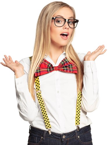 Nerd Set - Bril, Strikje, en Bretels