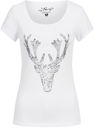 Trachten T-shirt Hert + Zilveren Pailletten Wit