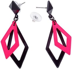 Eighties Oorbellen Neon Ruit Zwart Pink