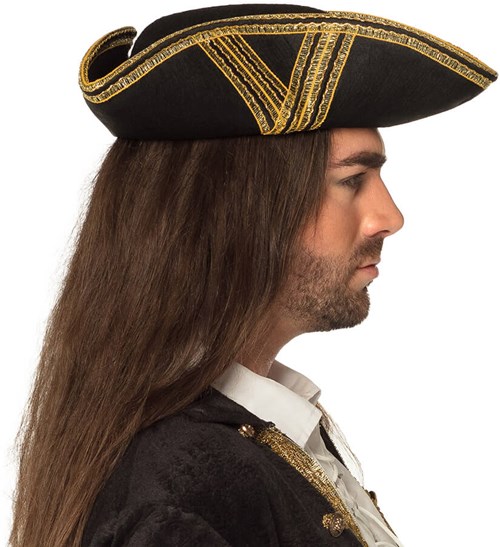 Piratenhoed Driesteek Zwart-Goud (zijkant)