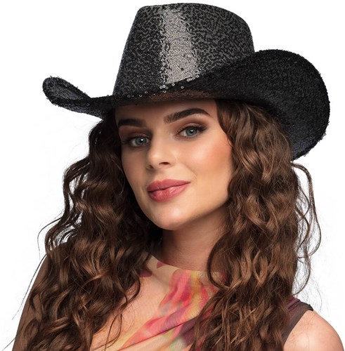 Cowboyhoed Pailletten Zwart
