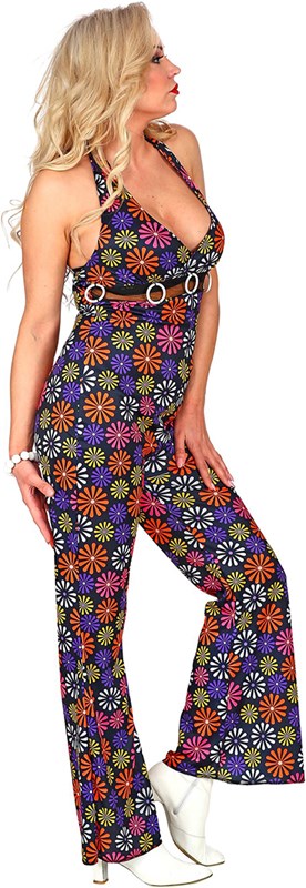 Jumpsuit Disco Seventies Flower Power (zijkant)