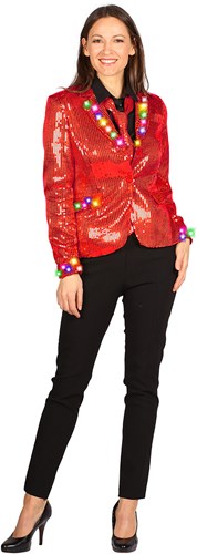 Dames Pailletten Jasje Rood met LED-verlichting