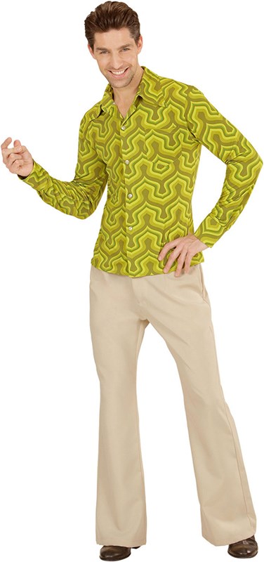 Heren Disco Blouse Seventies Retro Groen (3)