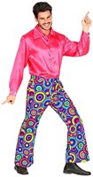 Heren Disco Broek Seventies Groovy Cirkels Blauw (2)