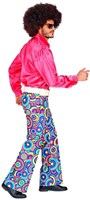 Heren Disco Broek Seventies Groovy Cirkels Blauw (zijkant)