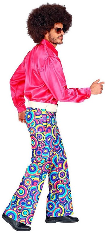 Heren Disco Broek Seventies Groovy Cirkels Blauw (zijkant)