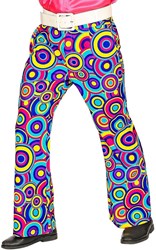 Heren Disco Broek Seventies Groovy Cirkels Blauw