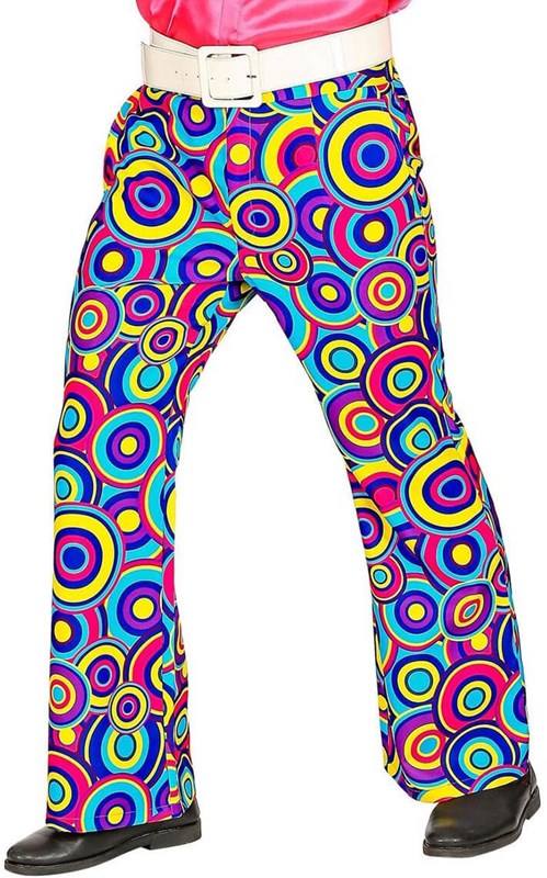 Heren Disco Broek Seventies Groovy Cirkels Blauw