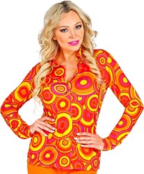 Dames Disco Blouse Seventies Groovy Cirkels Oranje