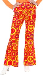 Dames Disco Broek Seventies Groovy Cirkels Oranje
