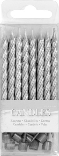 Kaarsjes 16st + Houders Zilver