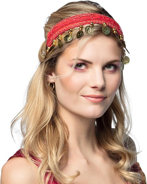 Haarband Zigeuner Luxe Rood (voorkant)