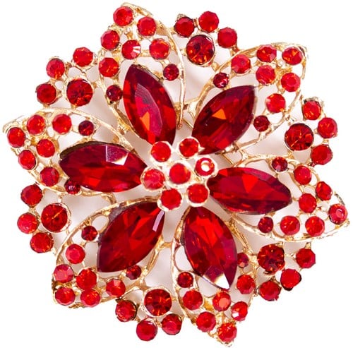 Luxe Broche Crystal Flower Rood