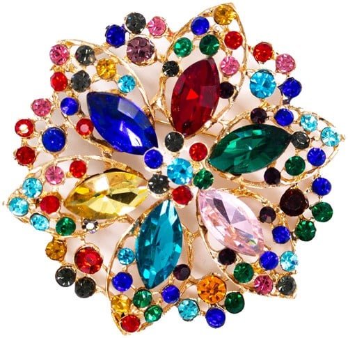Luxe Broche Crystal Flower Multicolor