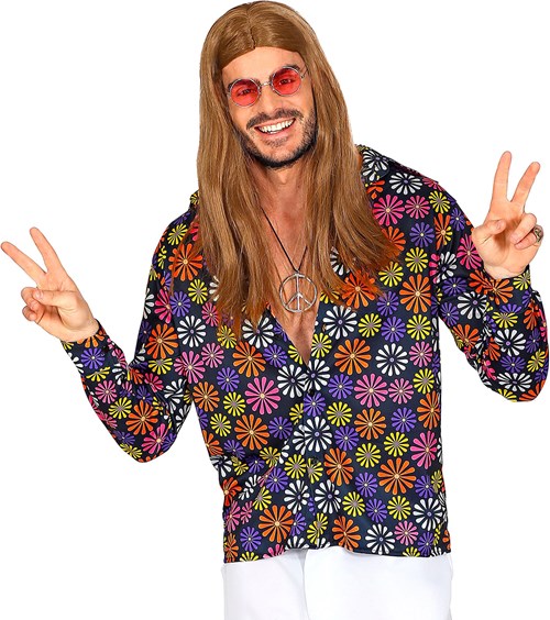 Heren Disco Blouse Seventies Flower Power (2)