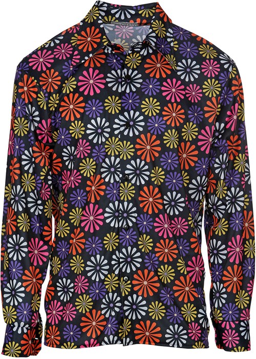 Heren Disco Blouse Seventies Flower Power (alleen product)