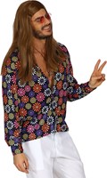Heren Disco Blouse Seventies Flower Power (zijkant)