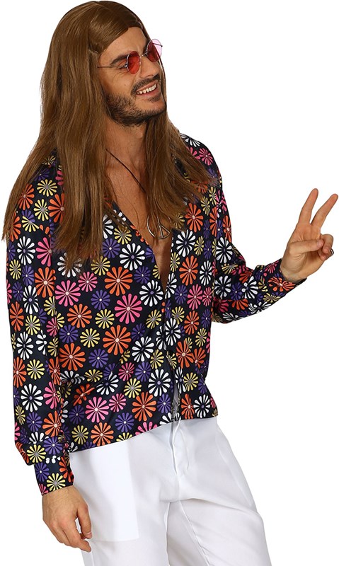 Heren Disco Blouse Seventies Flower Power (zijkant)