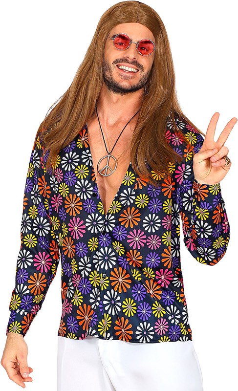 Heren Disco Blouse Seventies Flower Power