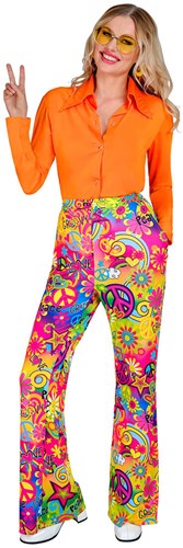 Dames Hippie Broek Seventies Peace & Love (voorbeeld)