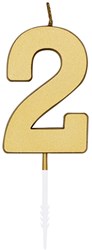 Taartkaarsje Nummer 2 Metallic Goud - 4,5cm