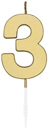 Taartkaarsje Nummer 3 Metallic Goud - 4,5cm
