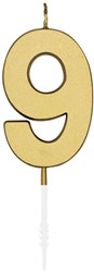 Taartkaarsje Nummer 9 Metallic Goud - 4,5cm