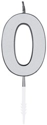 Taartkaarsje Nummer 0 Metallic Zilver - 4,5cm