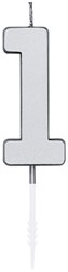 Taartkaarsje Nummer 1 Metallic Zilver - 4,5cm
