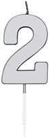 Taartkaarsje Nummer 2 Metallic Zilver - 4,5cm