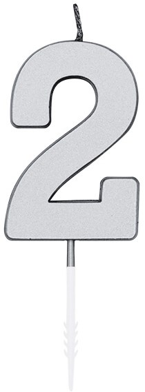 Taartkaarsje Nummer 2 Metallic Zilver - 4,5cm