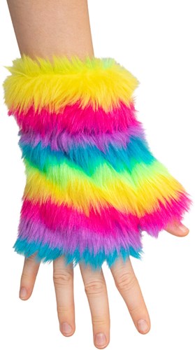 Vingerloze Handschoenen Pluche Regenboog Streep