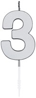 Taartkaarsje Nummer 3 Metallic Zilver - 4,5cm